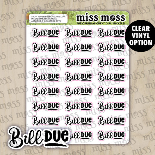 Bill Due Script Vinyl Planner Stickers