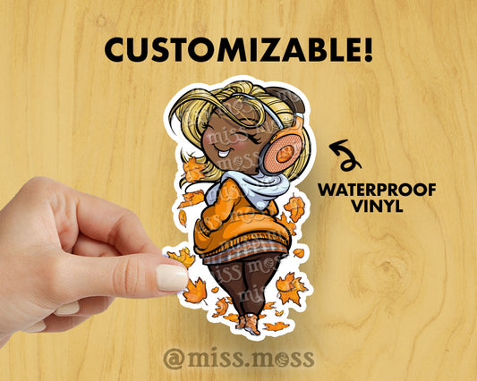 Fall Leaves Girl Waterproof Vinyl Sticker