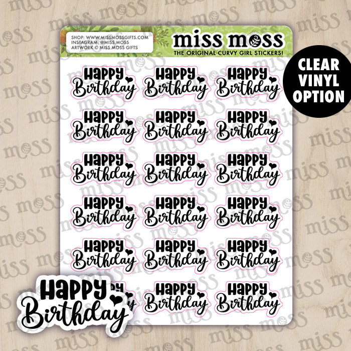 Happy Birthday Script Lettering Planner Stickers