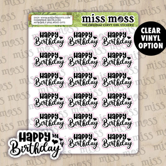 Happy Birthday Script Lettering Planner Stickers