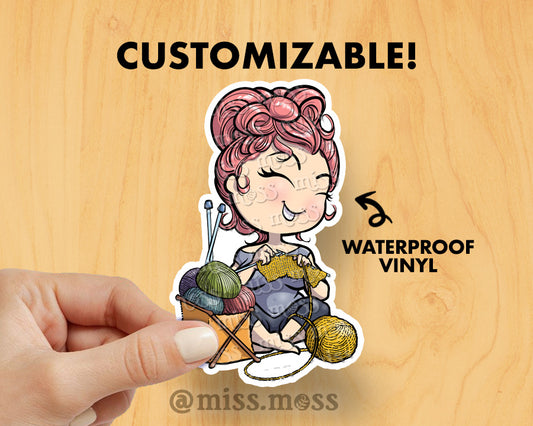 Knitting Girl Waterproof Vinyl Sticker