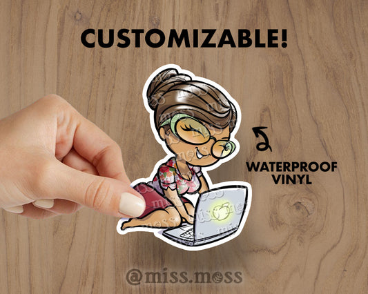 Laptop Girl Waterproof Vinyl Sticker