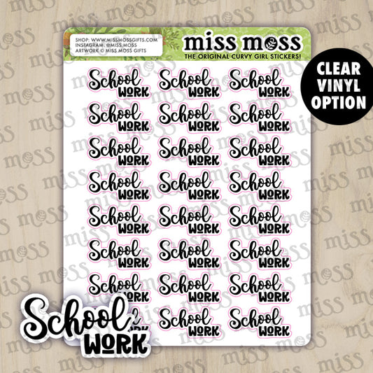 School Work Script Vinyl Planner Stickers