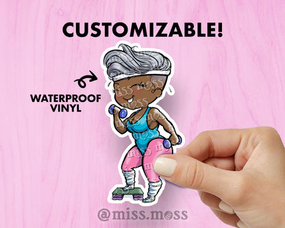 Curvy 80's Workout Girl Waterproof Vinyl Sticker